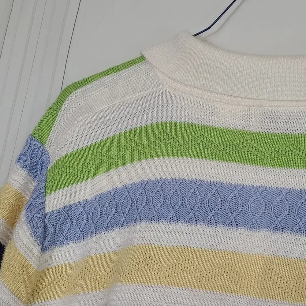 Alfred Dunner SZ 3X Sweater VTG Multicolored Striped Knit 3 button Granny Core